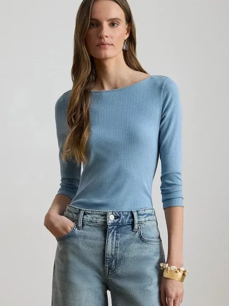 Tricou cu mânecă lungă Lauren Ralph Lauren din modal albastru