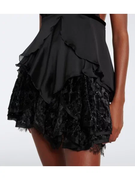 Rochie Roberto Cavalli de mătase cu volane negru