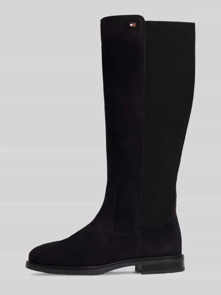 Kozaki z naturalnej skóry z wyhaftowanym logo Tommy Hilfiger granatowe