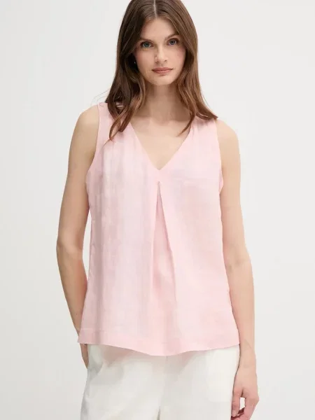 Ленена блуза United Colors of Benetton с изчистен дизайн розово