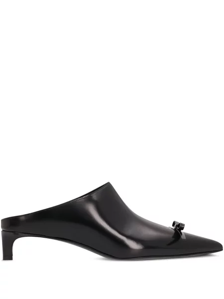 Klapki mules Jil Sander z kokardką skórzane czarne