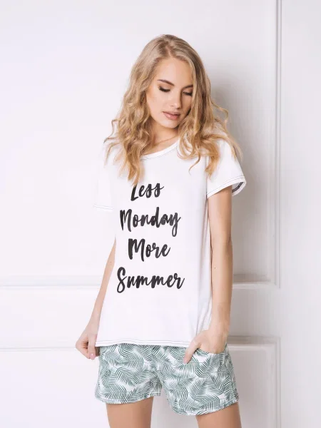 Pijamale Aruelle cu imprimeu tropical alb