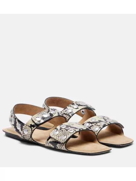 Kožené sandály Khaite s hadím vzorem béžové