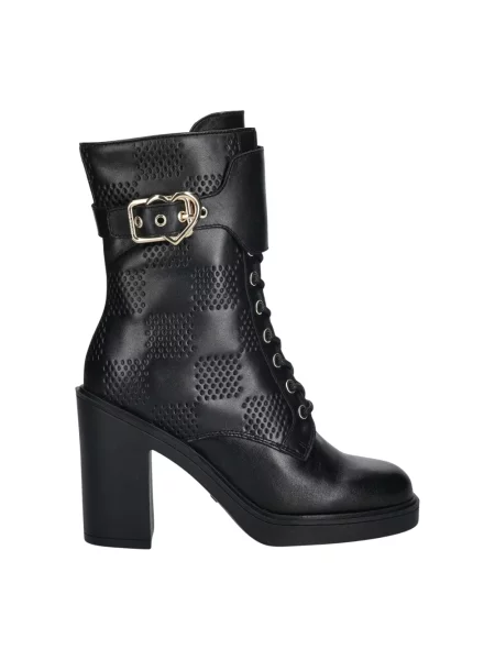 Botki Love Moschino skórzane w serca czarne