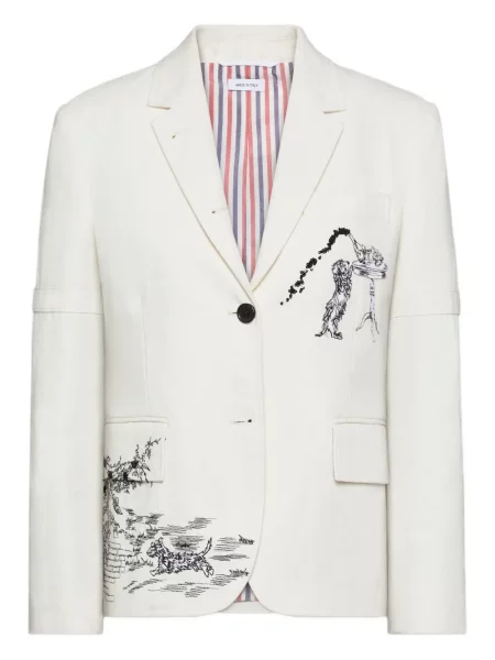 Geacă Thom Browne cu broderie din canvas alb