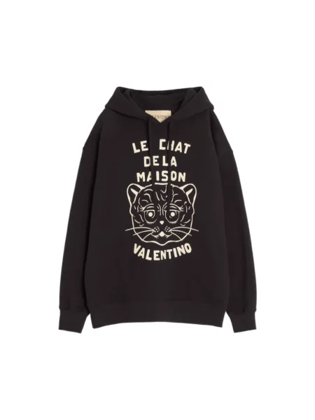 Lniana bluza z kapturem Valentino z kapturem czarna