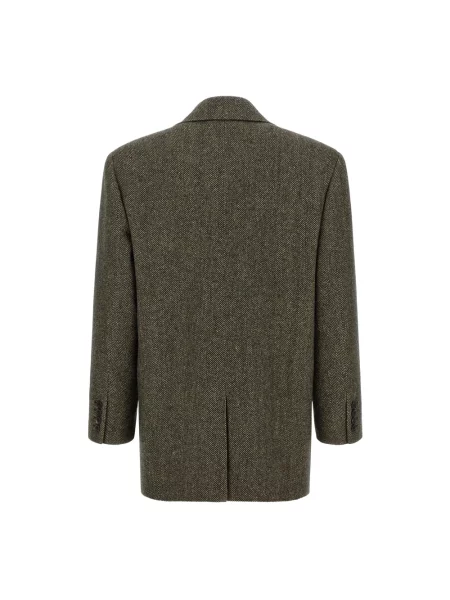 Marynarka Saint Laurent wełniana w jodełkę brązowa