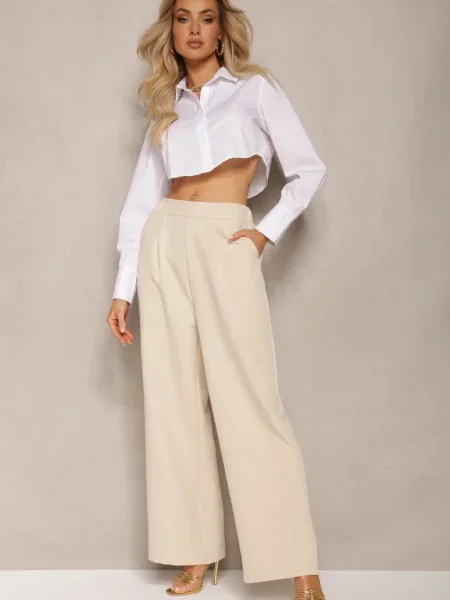 Pantaloni deschis la stil elegant Hanessame bej