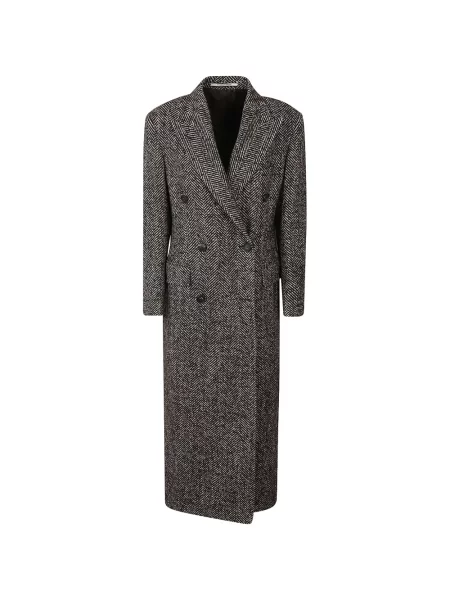 Palton Tagliatore cu model herringbone cu două rânduri de nasturi maro