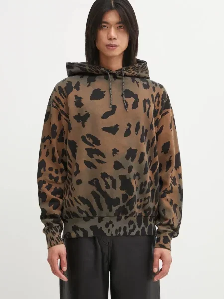 Bombažen pulover Aries Leopard Hoodie rjava