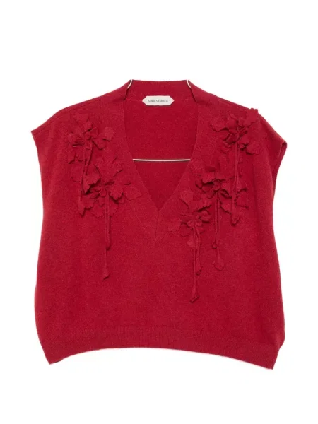 Pulover Alberta Ferretti cu model floral cu decolteu în V cu aplicații roșu