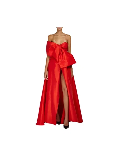 Długa sukienka maxi Doris S z kokardką czerwona