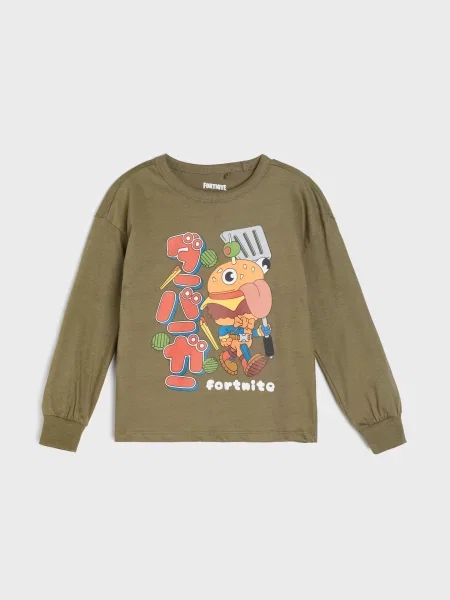 Sinsay oversize tričko s dlouhým rukávem Fortnite khaki