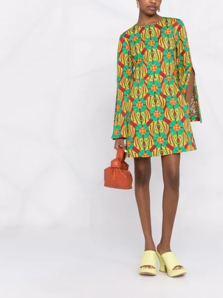 Rochie La Doublej cu model floral cu imagine roșu