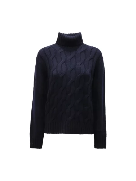 Lniany sweter z golfem Mc2 Saint Barth niebieski