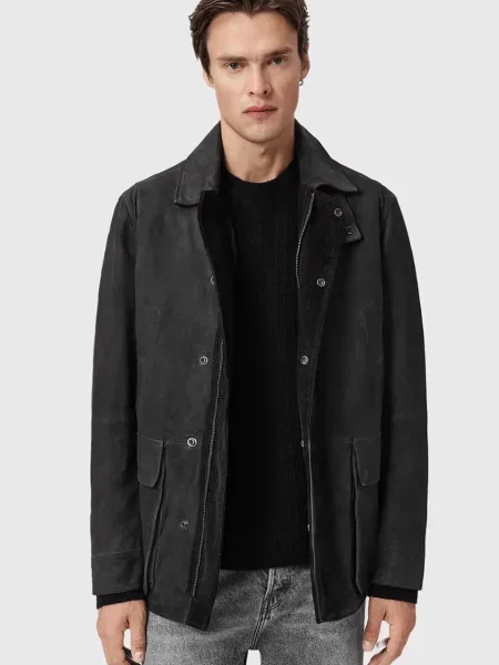 AllSaints płaszcz zamszowy BOLTON czarny