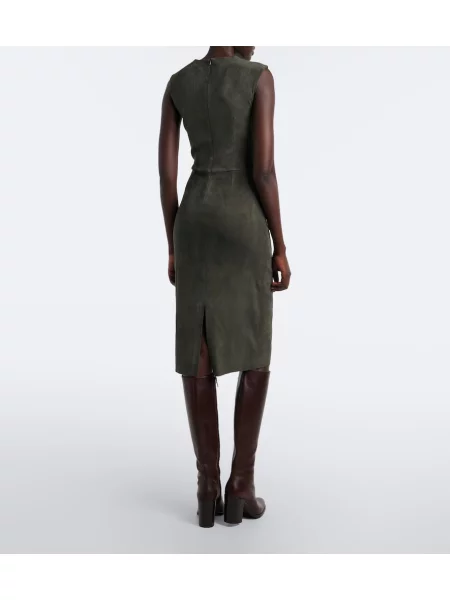 Rochie midi Stouls din piele de căprioară verde