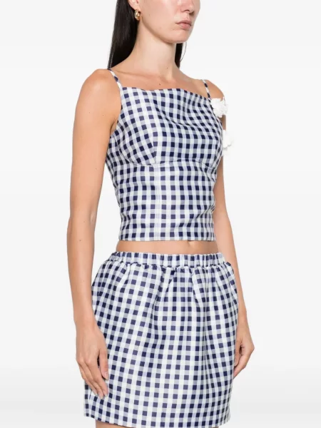 Top Self-portrait cu model floral albastru