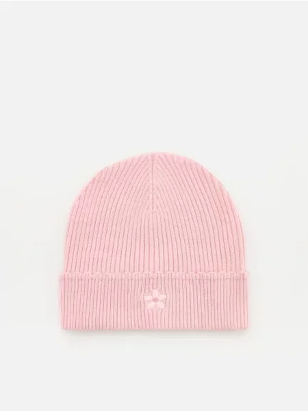 Reserved Căciulă beanie din tricot striat cu adaos de roz-pudră roz