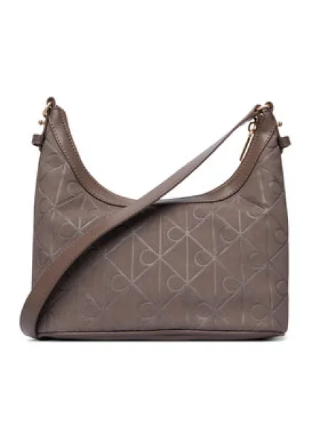 Ročna torba Calvin Klein Emblem Aop Sueded Shoulder Bag bež