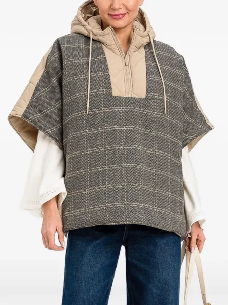 Poncho Twinset în carouri cu glugă