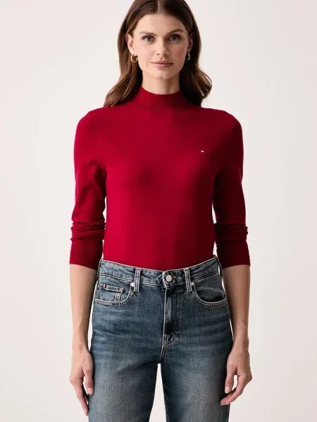 Tommy Hilfiger półgolf z bawełną czerwony