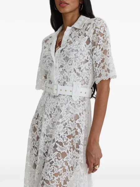 Cu centură rochie maxi Moos Studio cu model floral din dantelă alb