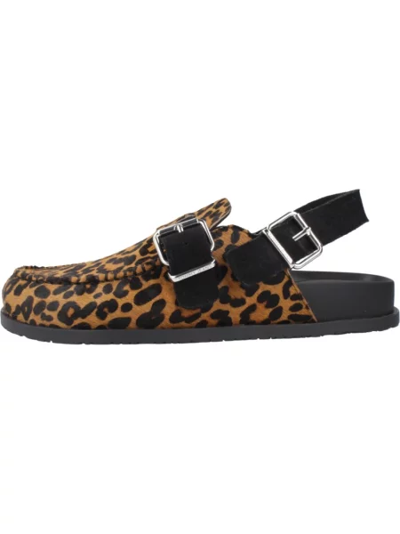 Klapki mules Tommy Jeans skórzane w panterkę brązowe