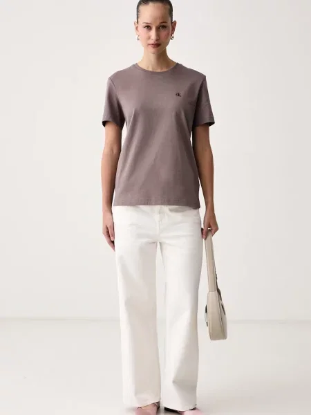 Calvin Klein Jeans basic tričko dámske hnedá