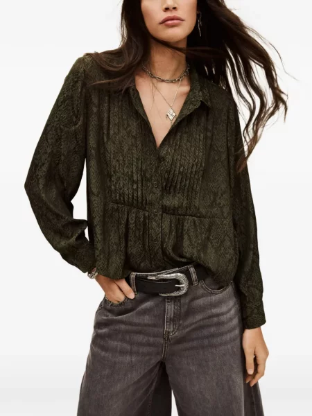 Cămașă Ba&sh cu imprimeu animal print verde