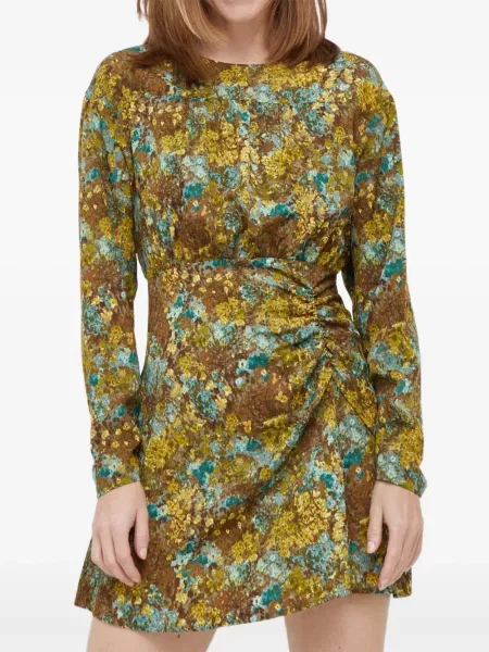 Lung rochie mini Sisley cu model floral cu imagine maro