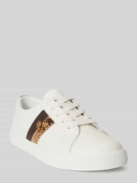 Sneakersy z naturalnej skóry z detalem z logo Lauren Ralph Lauren białe