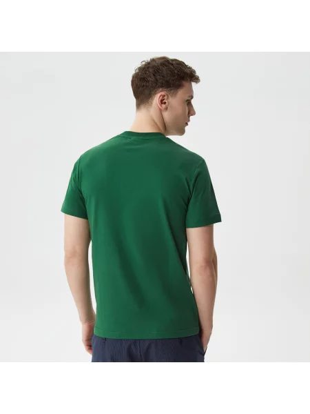 Lacoste T-Shirt Z Okrągłym Dekoltem Z Nadrukiem Regular Fit zielony