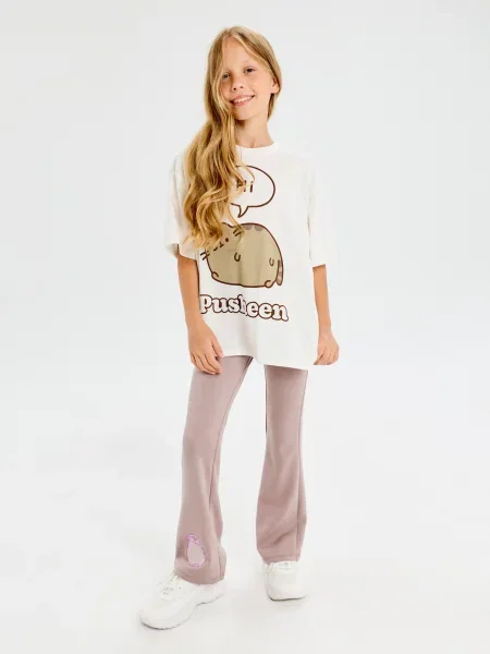 Sinsay Legíny flare s příměsí viskózy Pusheen the Cat hnědá