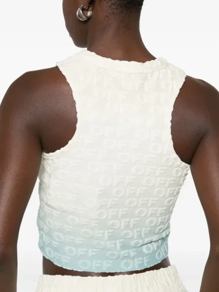Top Off-white din jacard alb