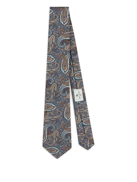 Cravată Etro cu model floral din jacard maro