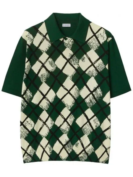 Tricou polo Burberry cu model argyle verde