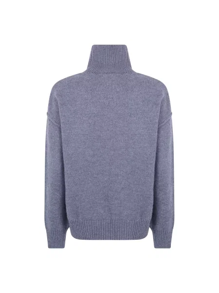 Lniany sweter z golfem Ami Paris szary