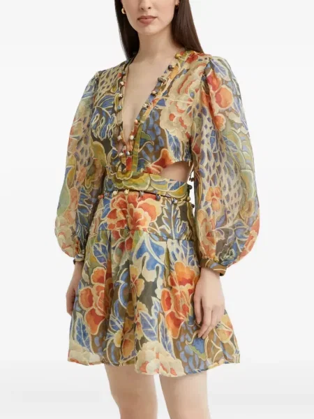 Rochie mini Ixiah cu model floral cu imagine de costum