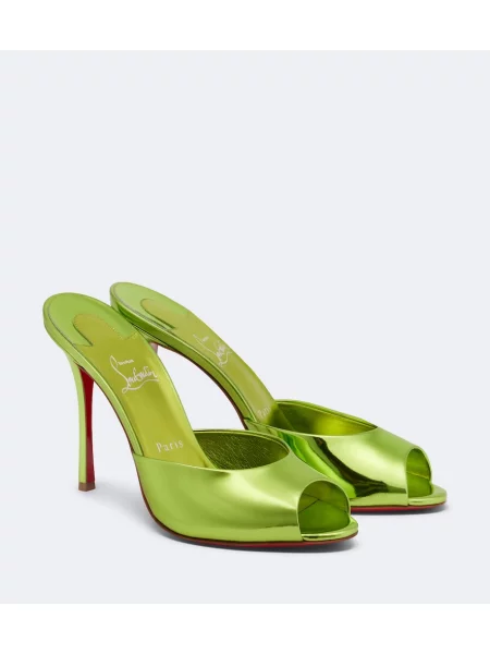 Papuci tip mules Christian Louboutin din piele verde