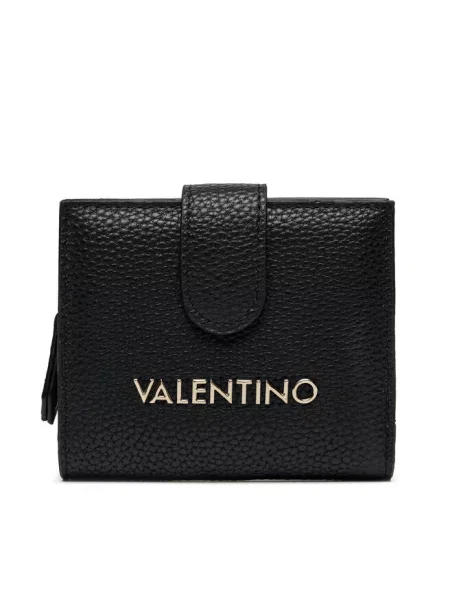 Lniany kompaktowy portfel Valentino czarny