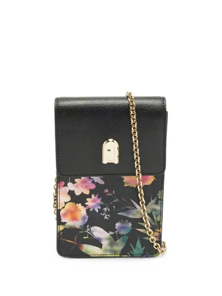 Body Furla din piele cu model floral cu imagine negru