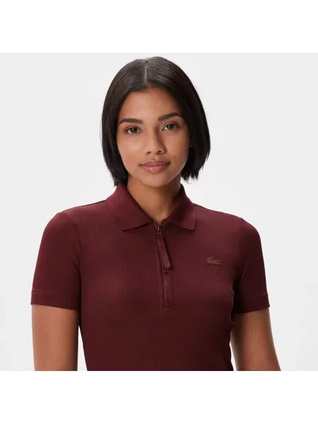 Lacoste Sukienka Z Kołnierzykiem Polo Z Krótkim Rękawem Slim Fit Bordowa Bordowy