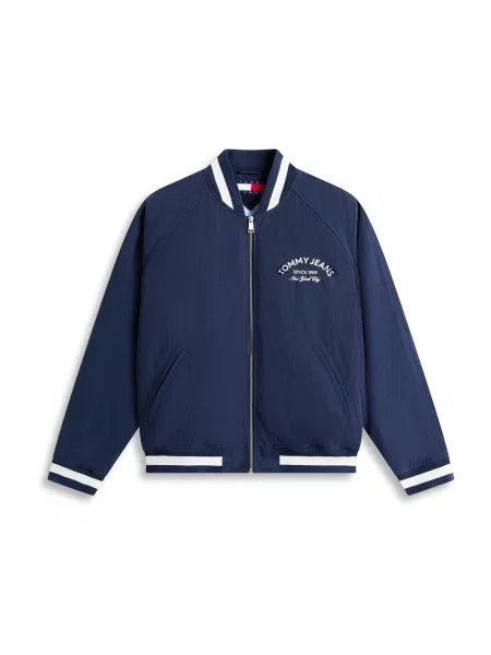 Tommy Jeans Prehodna jakna VARSITY bež / temno modra / siva bela