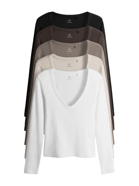 The Set Tričko tělová / čokoládová / šedobéžová / černá bílá