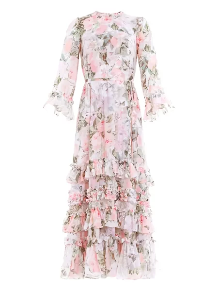 Šifonové oblekové šaty Needle & Thread s volány růžové