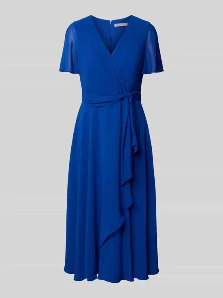 Sukienka koktajlowa z dekoltem w serek i efektem kopertowym Christian Berg Cocktail niebieska