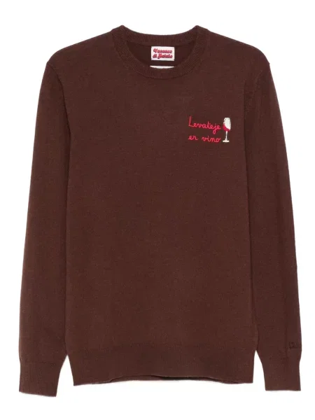 Pulover Mc2 Saint Barth cu broderie cu decolteu rotund maro