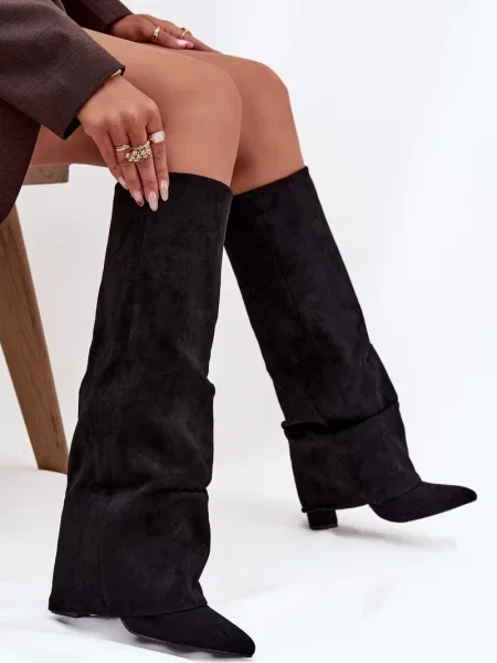 Semišové zateplené kozačky Boto černé