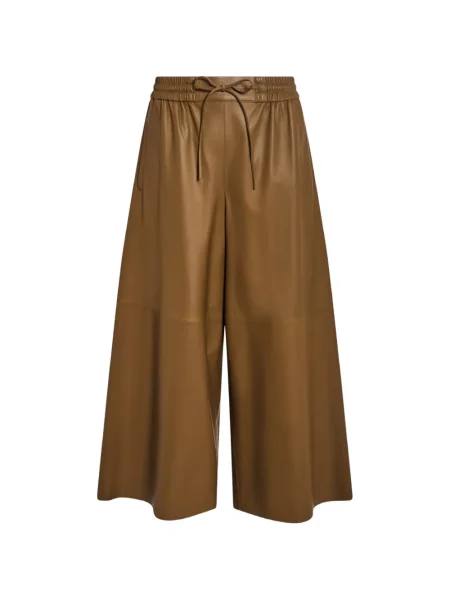 Pantaloni Yves Salomon din piele cu cordon maro